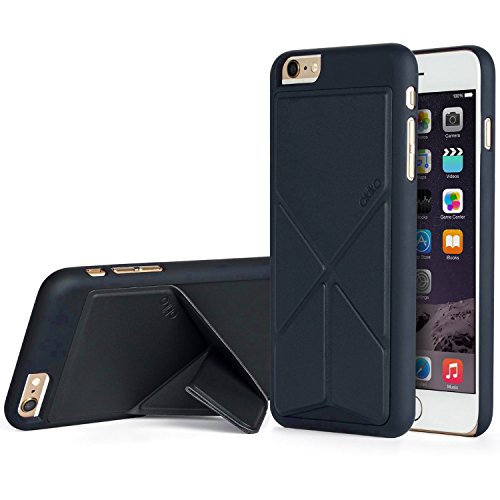 Akiko Origami Series Leather Scratch Proof Foldable 2-Way Stand Hard Stand Case for iPhone 6 Plus - Navy Blue