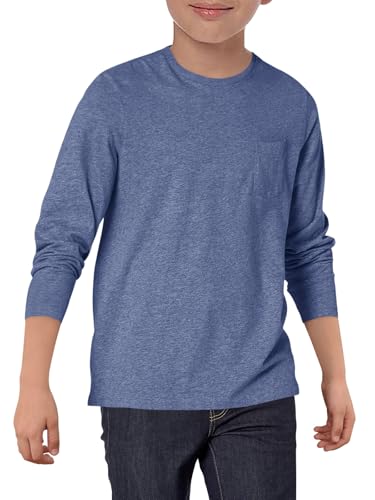 Image of Haloumoning Boys Long Sleeve T-Shirt Chest Pocket, Navy, 11-12 Years