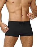 JWM Men's 3' Short Sexy Swim Trunks - Square Leg Boxer Bikini Swimsuit Briefs European Swimwear Booty Shorts Zipper Pocket Black