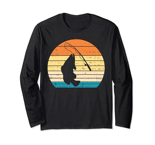 Bass Fish Fishing Rod Retro Fishing Fisherman Angler Gift Maglia a Manica