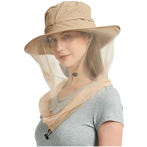 Head Net Hat - Safari Hat Sun Hat Bucket Hat Fishing Hat with Netting Net Mesh for Men/Women Khaki Cover