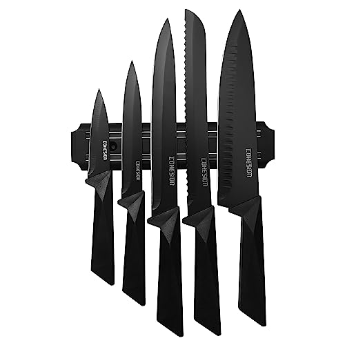 5PCS Kitchen Knife Set with Magnetic Knife Holder for Wall, Ultra Sharp Kitchen Knives Set with Sheathes and Gift Box for Multipurpose Cooking with Ergonomic Handle
