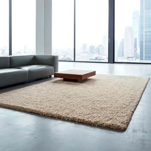 Image of Carpet for Hallway, Kitchen, and Modern Interiors, Cozy Shag Runner for Living Room, Entryway & Office Decor Size 3x5 feet Beige