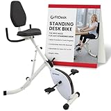 FitDesk Height Adjustable Exercise Desk Bike with Digital Performance Monitor, 8 Resistance Levels, Foldable Frame, Supportive Seat with Backrest, Supports Up to 242 lbs for Home & Office, White