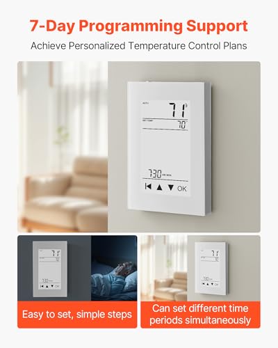 Image of VEVOR 7-Day Programmable Thermostat Gray-White (Without WiFi) - for Radiant Underfloor Heating Cable & Heat Pump, GFCI & Sensitive Sensor, LCD Touchscreen, Energy-Efficient