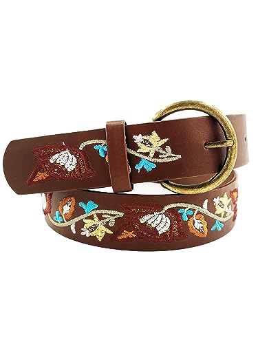 Beautiful Nomad Belts for Women Western Fashion Boho Embroidery PU Leather Belt for Jeans Dress