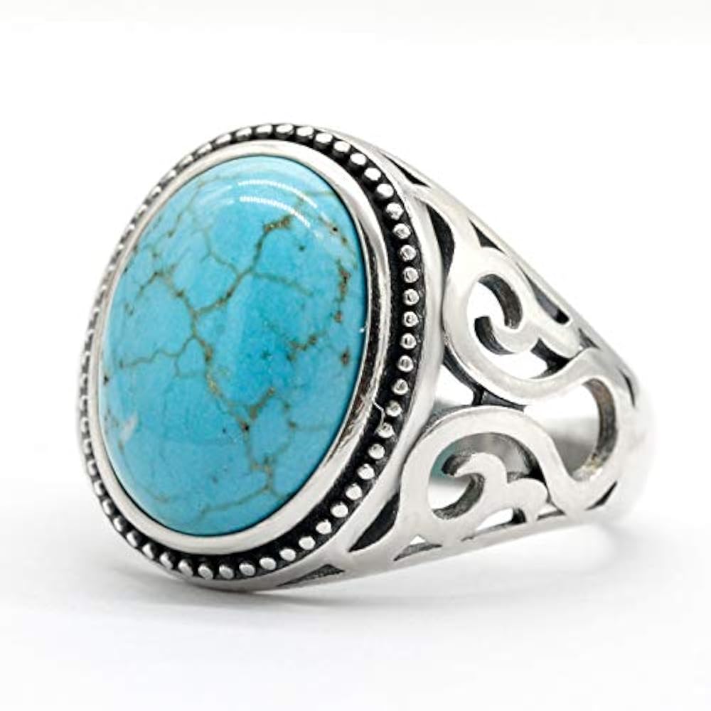 Qida 925 sterling silver vintage turquoise men's ring