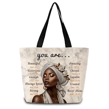 ZhuVantrix African American Tote Bag Reusable Grocery Bags Aesthetic Shopping Shoulder Handbag with Interior Zipper Pocket Stylish Inspired Bible Quotes Marble Queen Present for Women