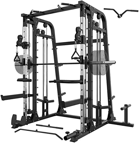 MAJOR LUTIE Smith Machine, SML09 1800lbs Power Cage with Weight Bar and Two LAT Pull-Down Systems and Cable Crossover Machine, More Training Attachment