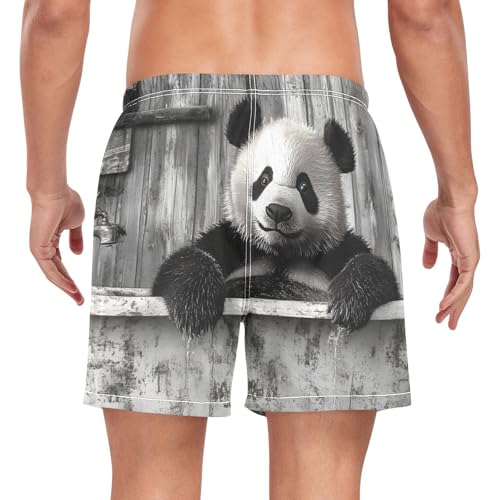 Panda Bathtub Vintage Mens Swim Trunks with Liner, Cool Quick Dry Beach Swim Shorts, Swimwear Bathing Suits S2