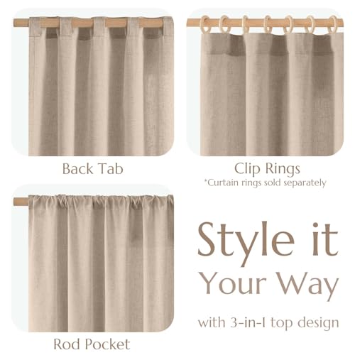 Image of jinchan Linen Curtains Light Filtering Back Tab 100x90 Inch 1 Panel Taupe