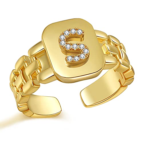 XGALBLA 2021 popular styles Adjustable Crystal Gold Bold Initial Letter Open Ring Women Alphabet Knuckle Statement Rings Women's Signet Ring Gold Tone Alphabet Rings(S)