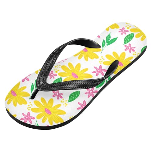 Sinestour Pink Yellow Flowers Leaves Flip Flops for Beach Thong Sandals Anti-slip Lightweight Beach Slippers for Summer Swim Travel2