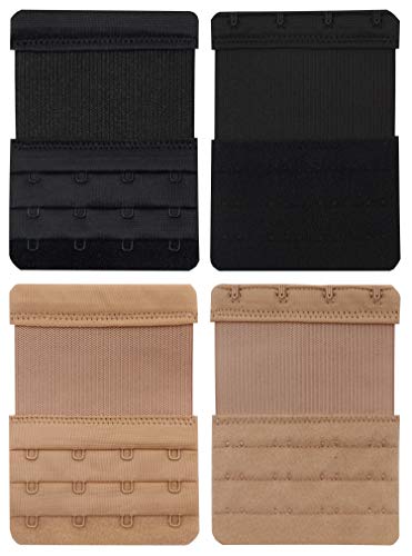 Women Bra Extender 4 Hook,Stretchy Soft Comfortable Bra Strap Extensions (Skin Color/Black) #TOP5