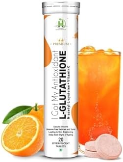 Healthy Nutrition - Just for the Health of it L-Glutathione 600Mg With Vitamin C For Glowing Skin,Skin Lightening,Detoxification Pigmentation,& Tan Removal For Unisex-20 Effervescent Tablets, 80 grams