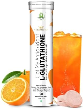Healthy Nutrition L-Glutathione 600mg with Vitamin C Effervescent Tablets | Antioxidant Support for Skin Brightness & Wellness | Supports Even-Looking Skin & Daily Detox Support | For Men & Women | 20 Tablets