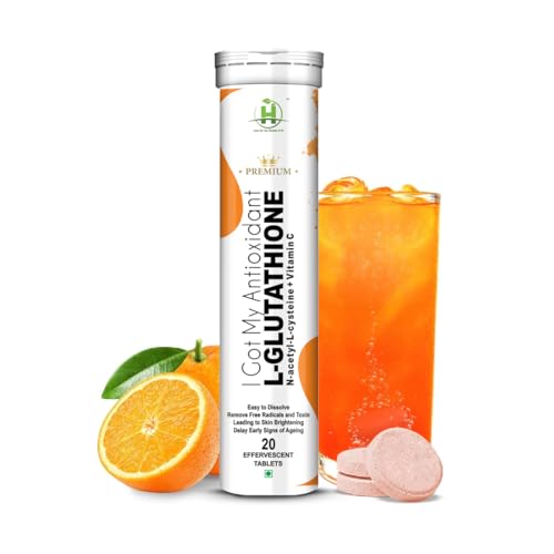 Healthy Nutrition - Just for the Health of it L-Glutathione 600Mg With Vitamin C For Glowing Skin,Skin Lightening,Detoxification Pigmentation,& Tan Removal For Unisex-20 Effervescent Tablets, 80 grams