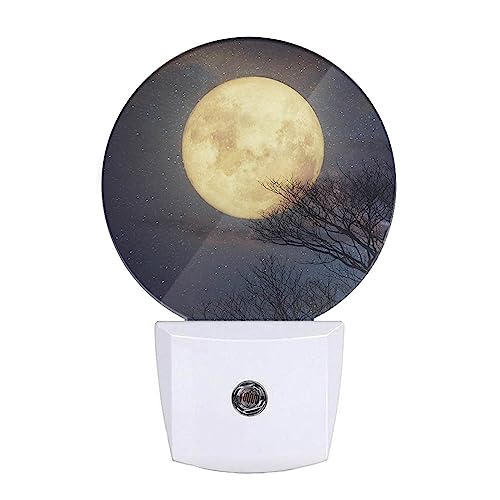 Image of EKOBLA Full Moon Night Light, Moon Above Treetop Starry Sky Night Lights Plug Into Wall with Auto Sensor for Bathroom and Hallway