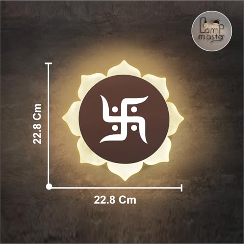 Image of Metal, Acrylic Flower - Shaped Swastik Wall Light, Dual L.E.D. Light (White & Warm White),Decorative Light for Home Decor,Ideal for Pooja Room, Bedroom, Living Room, Temple, Home & Office