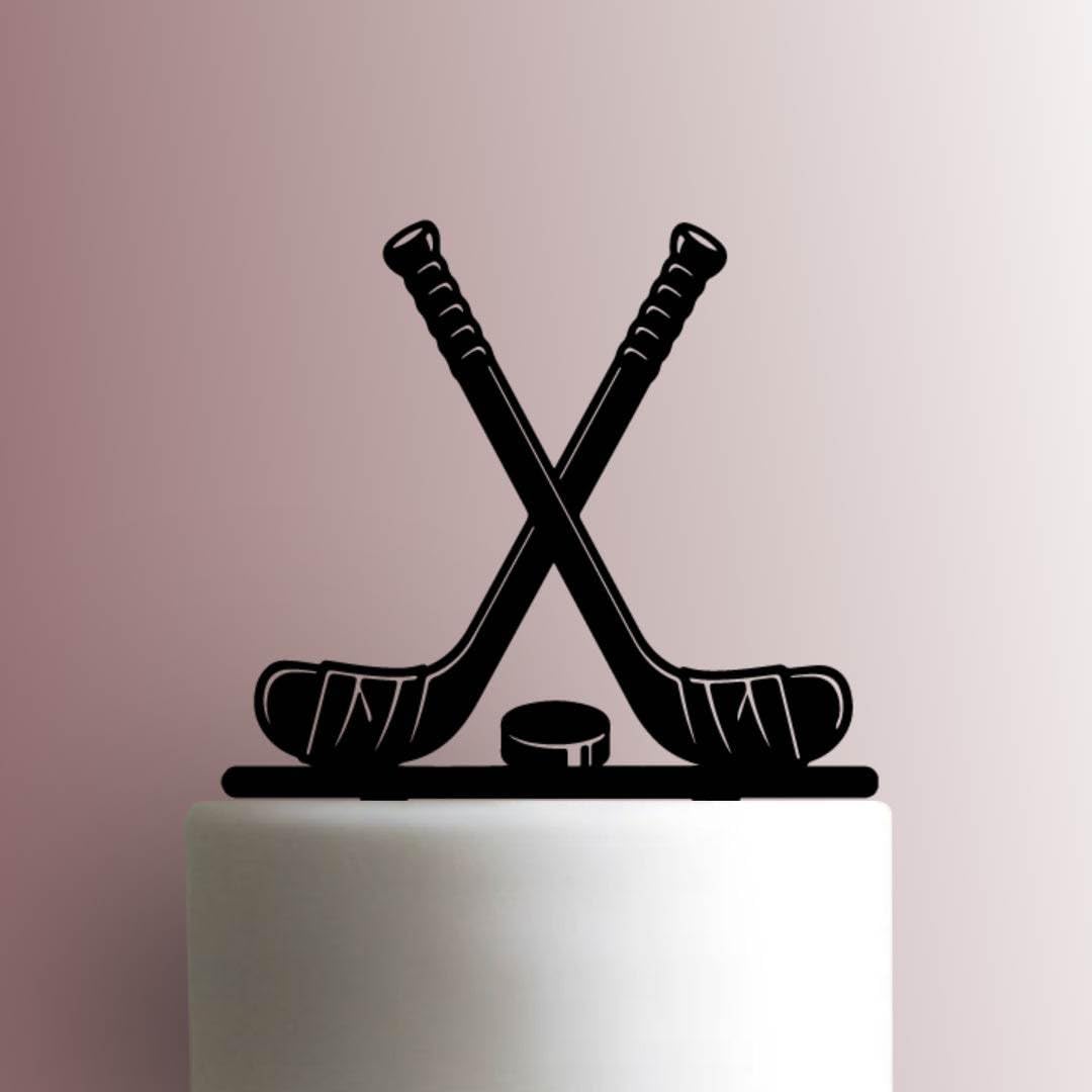 Hockey Sticks with Puck Acrylic Cake Topper 3mm Thick Premium Laser Cut Cake Decoration for Birthday, Wedding, Baby Shower & Party Cakes Durable Reusable