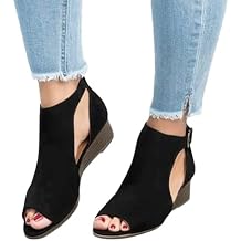 SACFOF Womens Wedge Sandals,Summer Peep Toe Dressy Casual Sandals Cutout Buckle Ankle Strap Shoes
