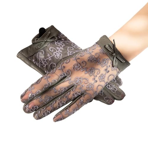 Womens Lace Patchwork Leather Gloves Touchscreen Party Dressy Gloves for Wedding Dinner Party