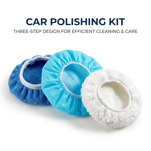 Sukh 12PCS Car Buffing Polishing Pads, 5-6 Inch Microfiber Polishing Bonnet Pads, Soft Buffer Wax Cover Kit for Vehicle Car Paint Waxing, Cleaning, Polishing & Scratch Remover Compatible