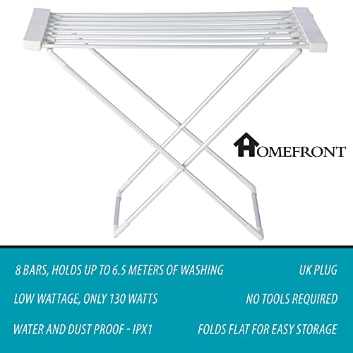 Homefront 130W Electric Heated Clothes Airer – Lightweight Folding Indoor Dryer Rack with 8 Aluminium Heated Bars, Compact & Energy-Efficient Laundry Dryer, 6.5m Drying Space - Image 2