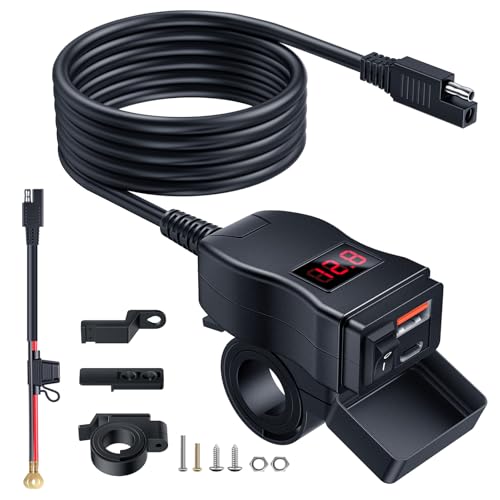 EXTRACTME - EXTRACTME Motorcycle USB Charger, Dual USB Type C PD & Quick Charge 3.0 Motorcycle Phone Charger with Voltmeter & ON/Off Switch, Waterproof Motorcycle Accessories for All Phone, Tablet, GPS (Red)