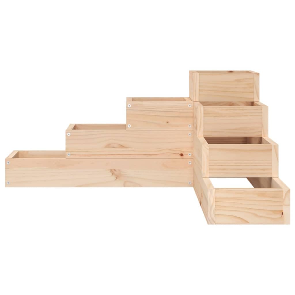 Pflanzentreppe 4 Stufen 80,5x79x36 cm Massivholz Kiefer, L-Form Eckhochbeet für Garten Balkon Terrasse, Mehrstufiger Pflanzkübel für Blumen und Gemüse, Natur Unbehandelt