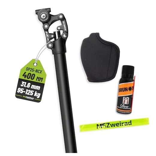 Suntour Federsattelstütze SP12/25-NCX Durchmesser 27,2mm/30,9mm/31,6mm, Länge 400mm,Gewicht 65-95kg, 95-120kg Parallelogramm inklusive Brunox Deo und MSZweirad Reflexband (95-120 kg, 31,6 mm)