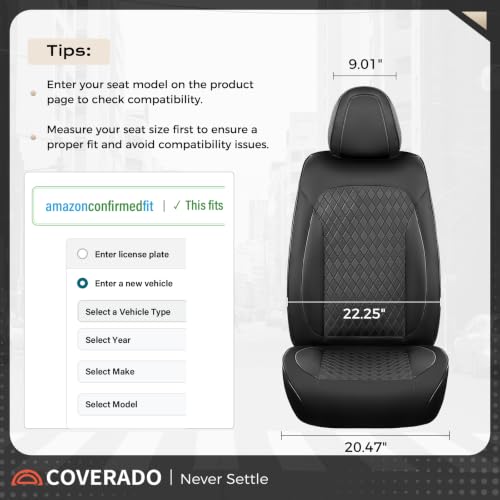Image of Coverado Car Seat Covers for Front Seats, Leather Seat Covers for Cars, Waterproof Automotive Car Seat Protectors, Front Car Seat Cushions Driver Seat Covers Universal Fit for Most Cars, Black