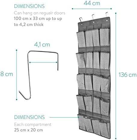 Navaris Over Door Shoe Organiser - Fabric Hanging Shoe Holder Rack - Wardrobe Storage Organiser with 20 Pockets for Shoes - Zig Zag Design