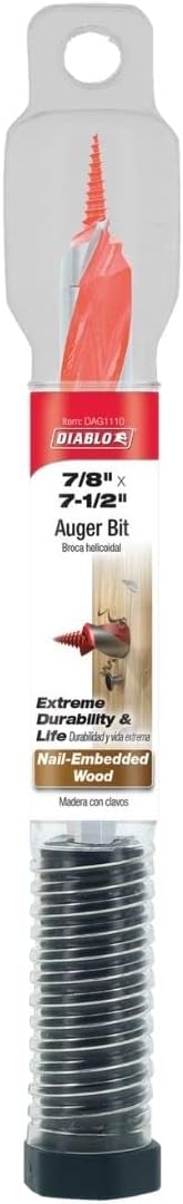 Diablo Auger Bit for Wood & Nail-Embedded Wood - 7/8" Length, Hex 7/16" Shank, 7-1/2" Length, 5-1/2" Work Length - DAG1110
