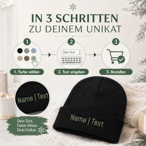 my STITCHERY Bonnet avec nom ou texte brodé - Bonnet personnalisé en tricot double couche de qualité supérieure comme idée cadeau exceptionnelle, Noir , taille unique – vue 5