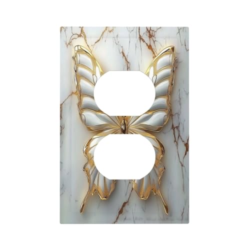 OILbiexn Outlet Covers White Gold Abstract Modern Marble Butterfly 1 Gang Duplex Light Switch Cover Plate Decorative Wall Plates Electrical Switchplate Socket Covers for Bathroom Kitchen Decor by Oilbiexn - Used condition - US$11.79