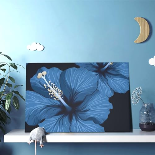 Impression sur toile d'hibiscus bleu 30,5x45,7 cm déco murale salon chambre