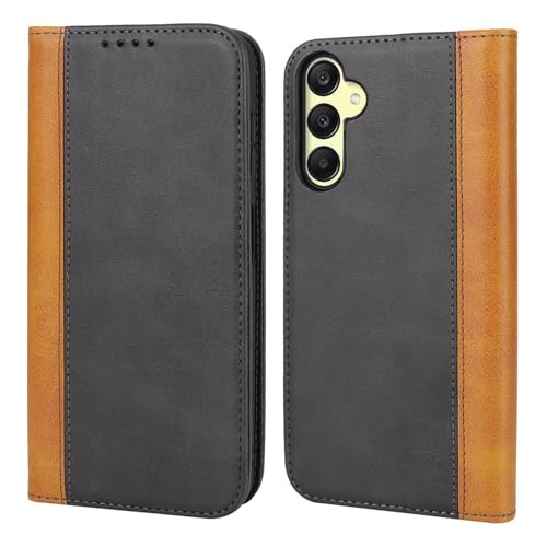 Étui portefeuille pour Samsung Galaxy A15 en cuir élégant Havaya noir et jaune