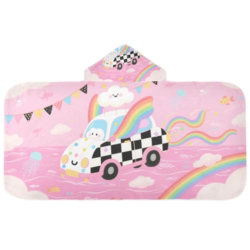 Toalla de playa con diseño de caricatura, diseño de arcoíris con capucha para niños y niñas, toalla absorbente con capucha