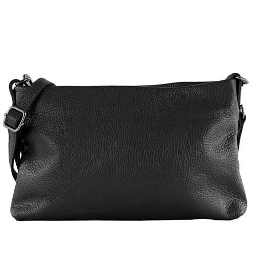 modamoda de - T258 - Bolso bandolera para mujer de piel italiana, Negro , medium modamoda de - T258 - Bolso bandolera para mujer de piel italiana, Negro , medium