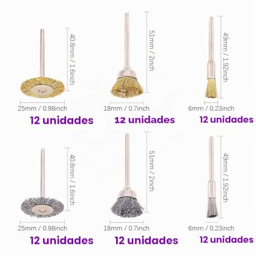 Miniatura 2 de Swpeet Kit De 72 Cepillos De Rueda De Alambre, Incluye Juego De Cepillos De Alambre De Latón Y Acero Con Vástago De 1 8 3mm Para Accesorios De Herramientas Rotativas, Herramientas De Pulido Y