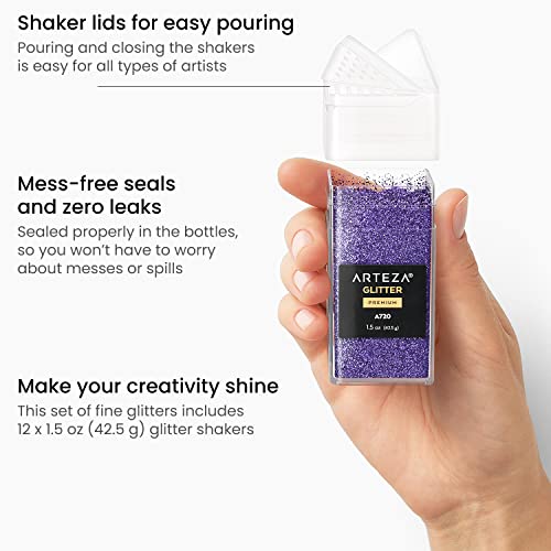 Arteza Fine Glitter, Set Of 12, Bright & Neon Glitter For Resin In 1.5-Oz Bottles, Arts And Crafts Supplies For Art Class, After-School Programs, And Holiday Craft Projects #TOP4