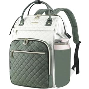 EMPSIGN Mochila para laptop para mujer, Beige/verde militar, 17 pulg., Mochila para laptop de negocios para viajes de trabajo