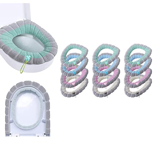 WC-Sitzbezug Toilettensitzbezug Toilettensitzauflage Toilettensitzabdeckungen, 4-Farbig Dicker Weiche Badezimmer Toilettensitzkissen Mit Griff, Universalgröße Dehnbar Waschbar WC-Sitzwärmer (12PCS-H)