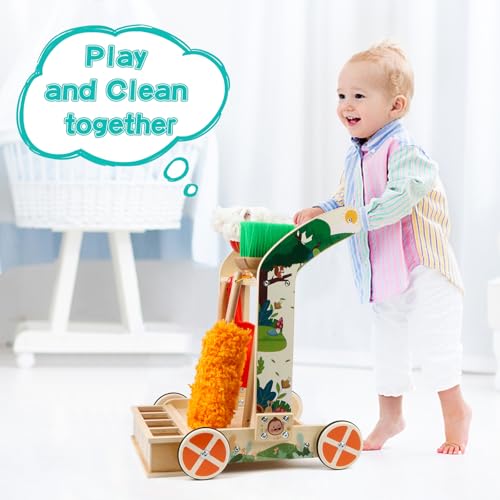 Kids Cleaning Set for Toddlers 8 PCS Montessori Cleaning Toys with Broom Mop Dustpan Duster Categorize Garbage Wooden Detachable Pretend Playing Tools for Kids Housekeeping - Thumbnail 4