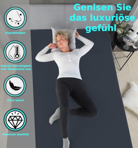 Foto von MALIKA® Premium warme Spannbettlaken Cashmere-Touch Bettlaken Jersey Fleece Spannbetttuch Laken, Farbe:Anthrazit, Größe:140-160 x 200 cm