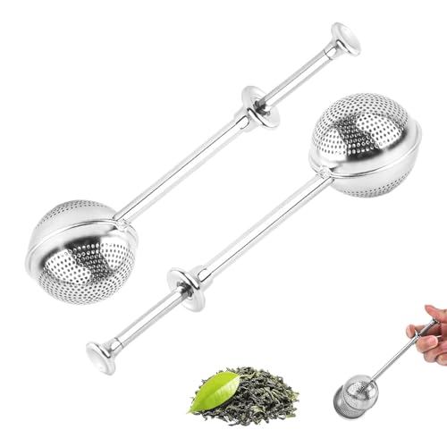 2 Piezas Colador de Té, Inoxidable Colador, Colador de Té Mango Largo, Colador de Té Esférico, Tea Infuser Reutilizable, Para Té de Flores, Té de Hierbas, Café, Especias