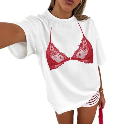 Monkay Women's Oversized Graphic Tee Bikini Print Y2K Streetwear Funny Short Sleeve Casual Loose Fit Trendy T-Shirt (XX-Large,White12)