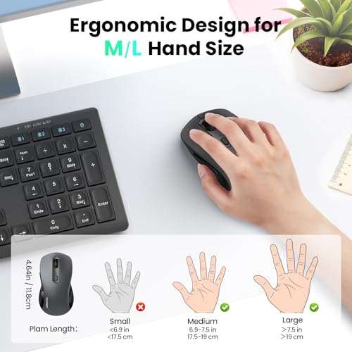 Image of TECKNET Rechargeable Bluetooth Mouse, [ USB + BT5.0 + BT3.0 ] Wireless Mouse, Full-Size, Silent Click, 6-Level 4800 DPI Wireless Mice, 3-Device Switching for Laptop, Computer, iPad, MacBook