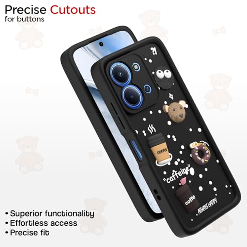 Image of Outlouders Back Cover for Redmi 15c 5G | 3D Cartoon Bear Cute Fun Silicone Full Body Protection Bumper Case (Black)
